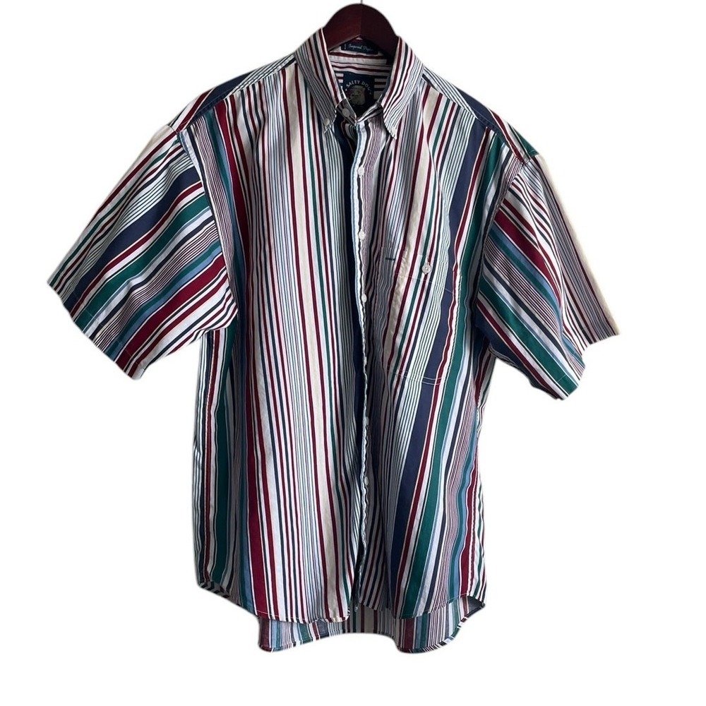 VTG Salty Dog Mens Shirt M USA Made Imperial Poplin Striped 90s Preppy Coastal